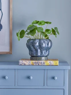 Bloomingville - Hollis Urtepotte m/underskål, Blå, Stentøj