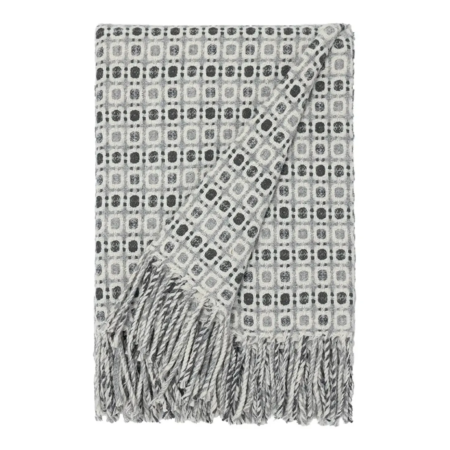 Burel Factory - Vintage plaid/tæppe - Lysegrå mønster