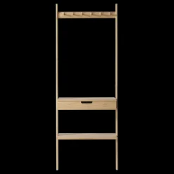 Cinas - Noble entré væg møbel i bambus med 6 knager, 1 skuffe og en hylde