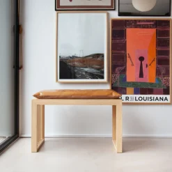 Cinas - Siddepude til 2-pers Rib bænk lysebrun læder