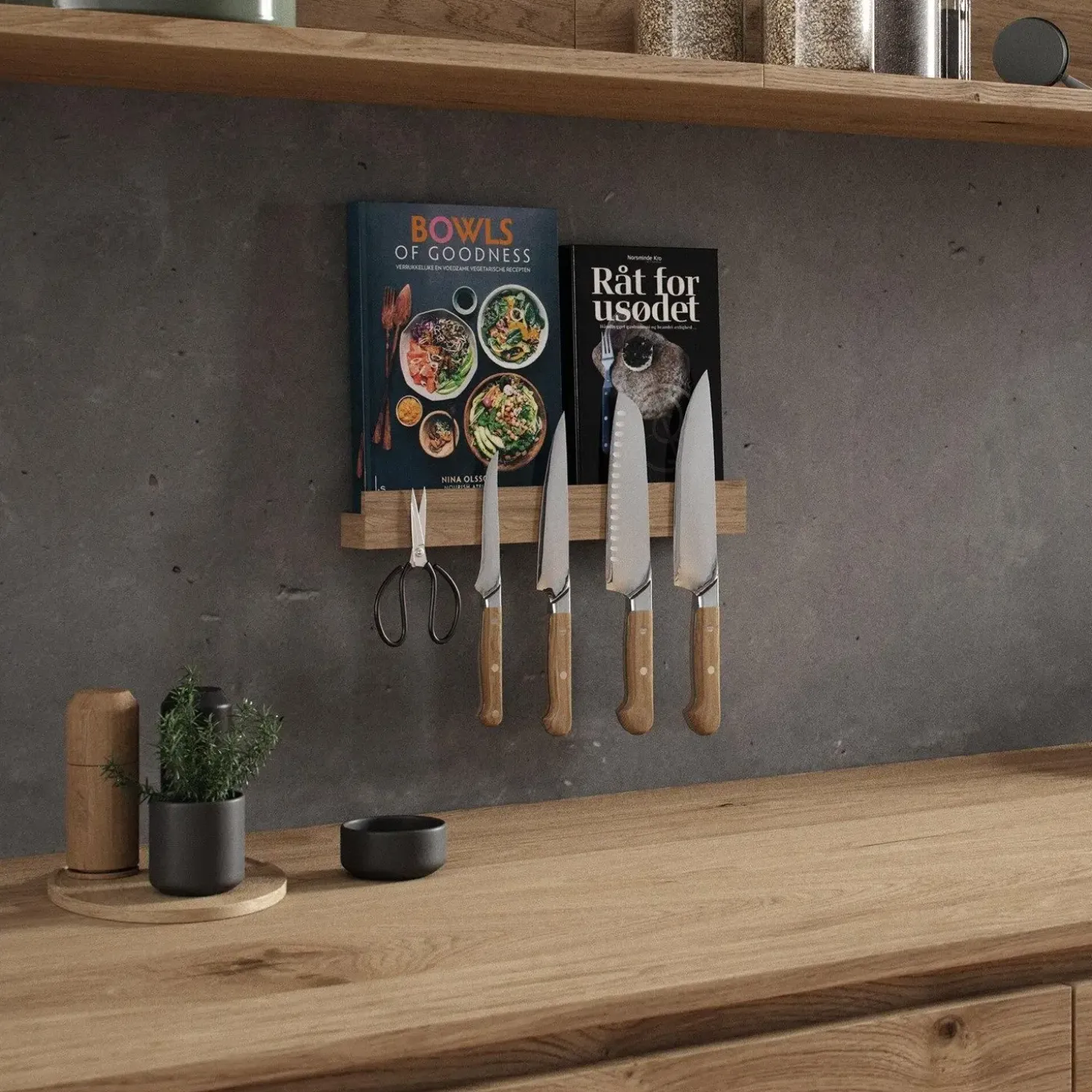 Ekta Living - Knivmagnet og hylde - 40 cm - Olieret Eg