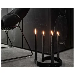 Ekta Living - Lysestage i læder - Belt 4 Candles - Sort læder