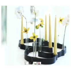 Ekta Living - Lysestage i læder - Belt 4 Candles - Sort læder