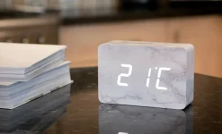 Gingko - Brick Click Clock Marble / White LED