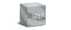 Gingko - Wooden Cube Click Clock Marble / White LED