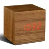 Gingko - Wooden Cube Click Clock Teak/ Red LED
