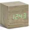 Gingko - Wooden Cube Click Clock Ash / Green LED