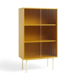 Hay - Reol til Gulv med Glaslåger - Colour Cabinet - Gul - Høj model, B75 X D39 X H130 cm
