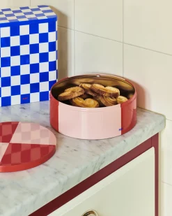 Hay - Tin Container - Round - Red/Soft Pink