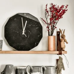 Hemverk - Marble Nero Vægur, Guld Ø28