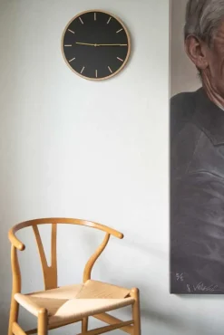 Hemverk - Vægur - Lys Eg/Sort - Kobber visere - Ø38 cm