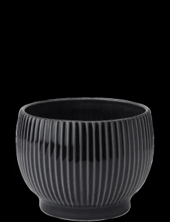 Knabstrup Keramik - urtepotteskjuler Ø 18 cm ripple black