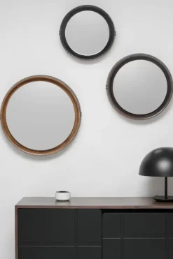 Mater - Spejl - Sophie - small - Ø42 cm - sort mangotræ med brun læder