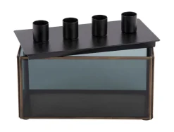Present time - Candle holder Boxed rectangle glass black