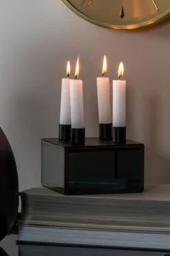 Present time - Candle holder Boxed square glass black