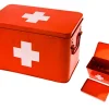 Present time - Medicine storage box metal red w. white cross