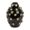 Present time - Vase Golden Flowers enamel black