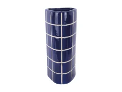 Present time - Vase Retro Tiles triangular large cobalt blue