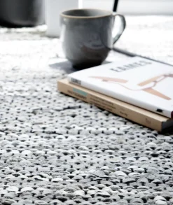 Rug Solid - Tæppe m. læder, light grey - 60x90 cm