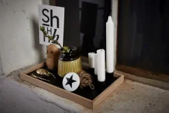 The Oak Men bakke m. lysestager - Candletray - Eg og stål/Sort