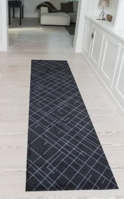 Tica Copenhagen - Smudsmåtte - Lines - Sort/grå - 67x250 cm